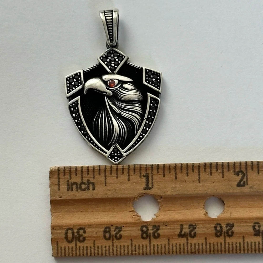 925 Silver eagle unisex pendant red/black cz